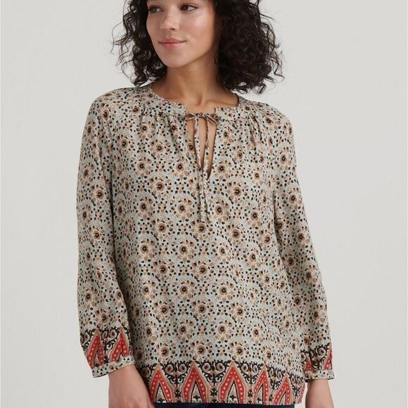 Lucky Brand peasant style top with tie front - Picture 1 of 11